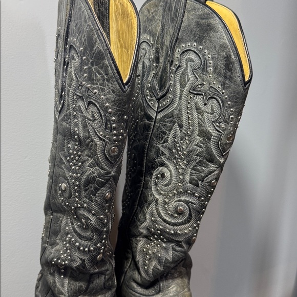 Vintage Corral Cowboy Boots Gray Leather Silver Studs Women's Size 10 - Picture 12 of 16